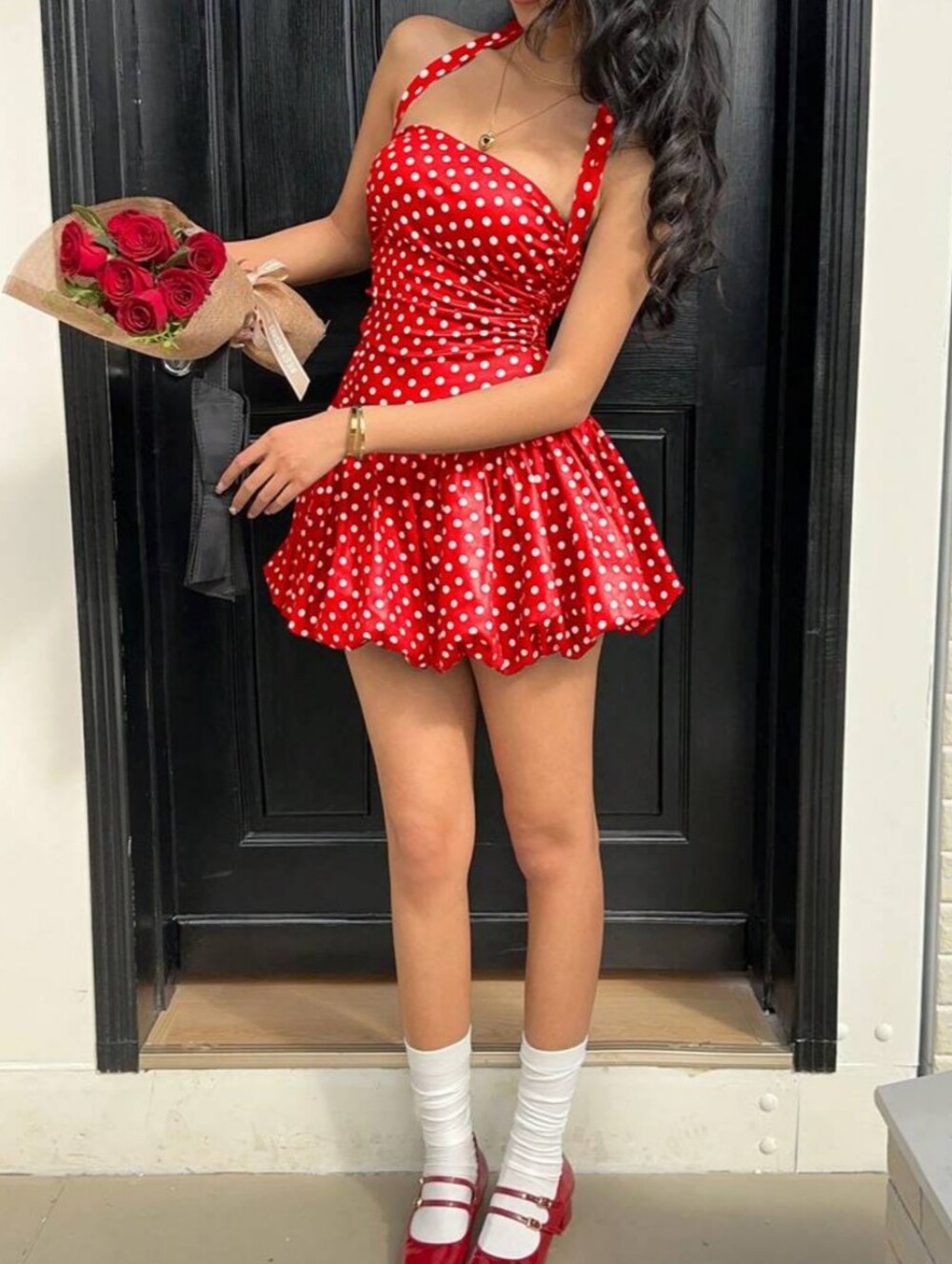 SHEIN Red Polka Dot Halter Mini Dress